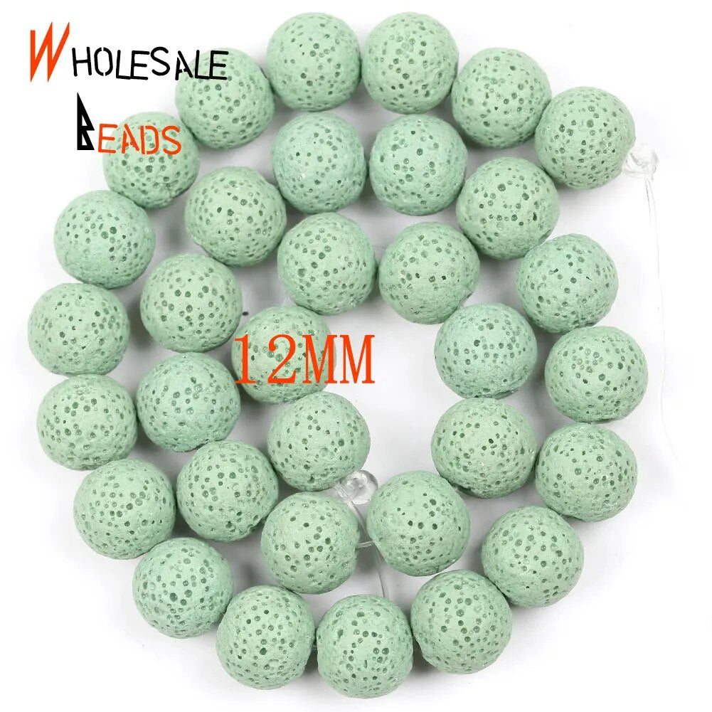 6/8/10/12mm Natural Green Volcanic Rock Lava Stone Round Beads for Jewelry Making DIY Needlework Bracelets Accessories Wholesale