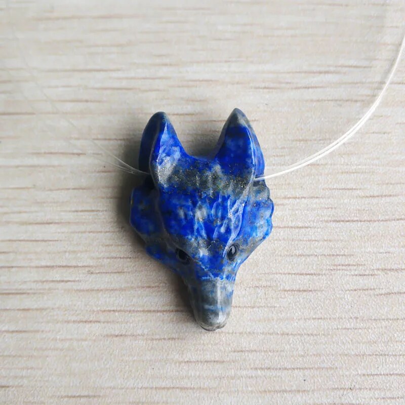 2pcs/lot natural Lapis Lazuli  Carved fox shape Pendants for Necklace jewelry making