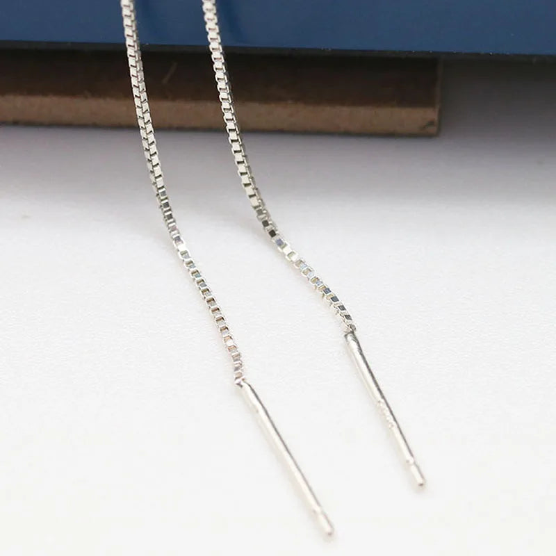 9cm solid 925 sterling silver earring line thread dangle earrings box chain jewelry making findings