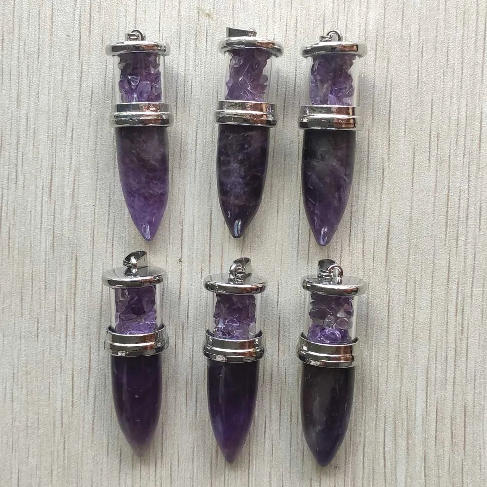 6pcs/lot natural amethysts stone Wishing Bottle Cone Reiki Pendulum Pendants for Women Men jewelry