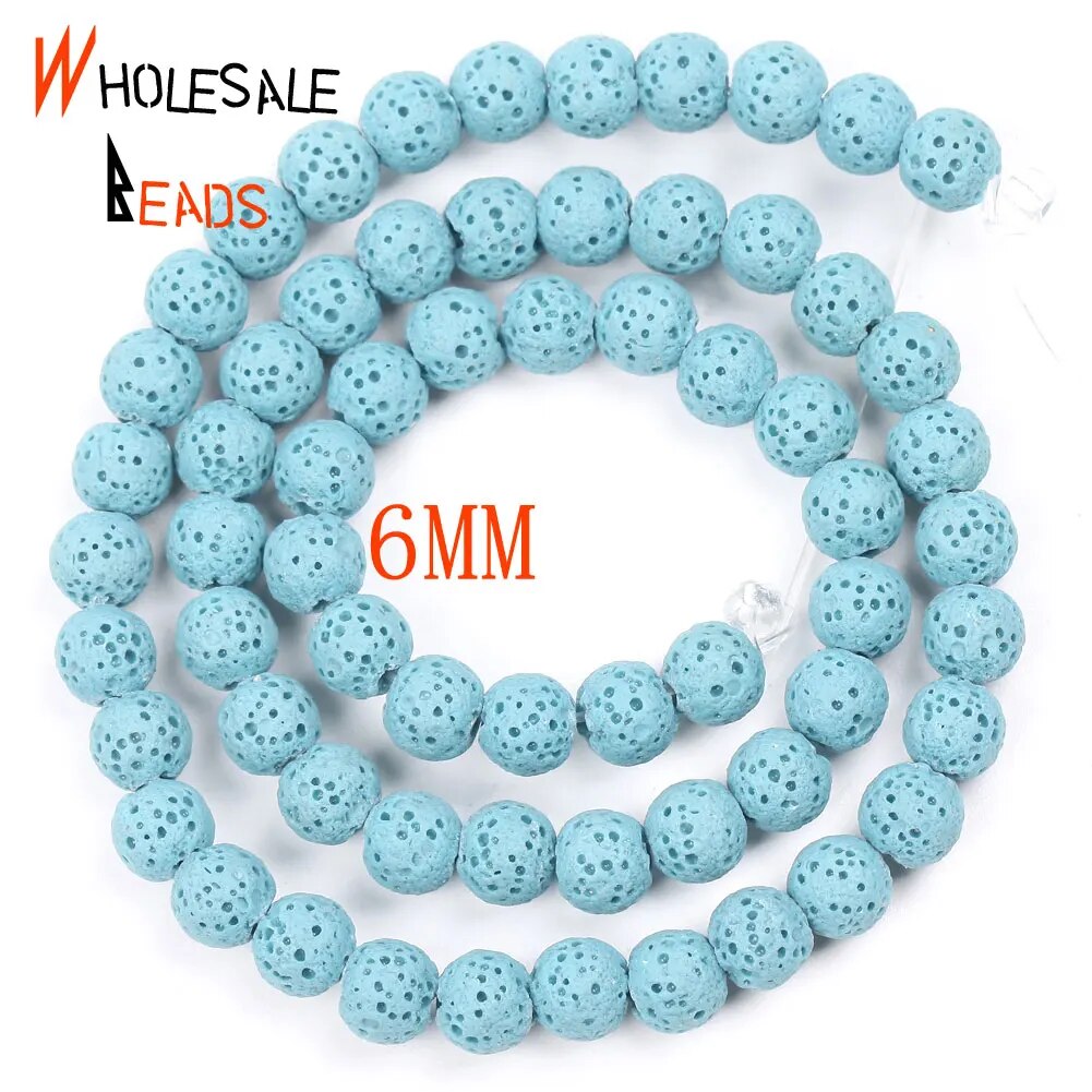 6/8/10/12mm Natural Blue Volcanic Rock Lava Stone Round Beads for Jewelry Making DIY Needlework Bracelets Accessories 15" strand