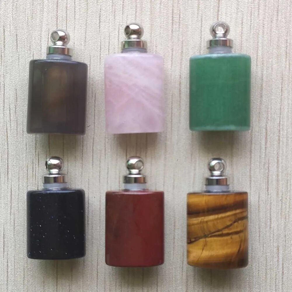 6pcs/lot Natural Stone Mix cylinder shape Perfume bottle Pendants for Necklace jewelry making