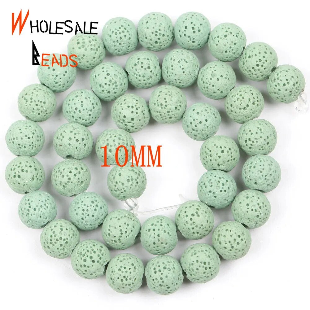 6/8/10/12mm Natural Green Volcanic Rock Lava Stone Round Beads for Jewelry Making DIY Needlework Bracelets Accessories Wholesale