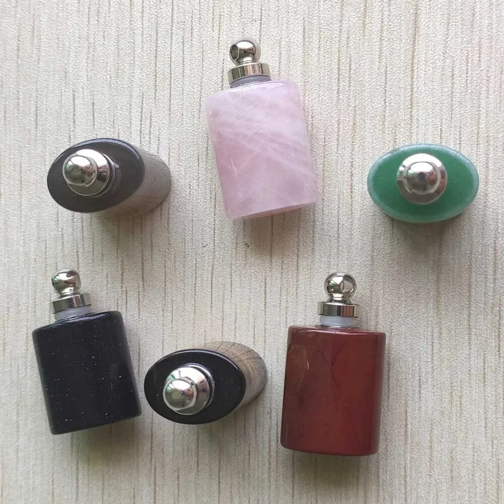 6pcs/lot Natural Stone Mix cylinder shape Perfume bottle Pendants for Necklace jewelry making