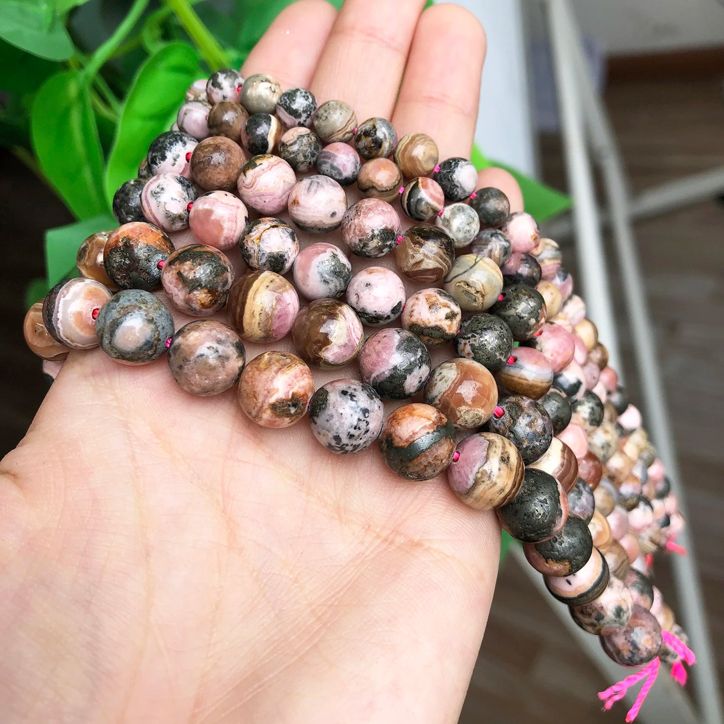 B+ Natural Argentina Rhodochrosite Stone Round Loose Beads 15'' strand- 6 8 10mm