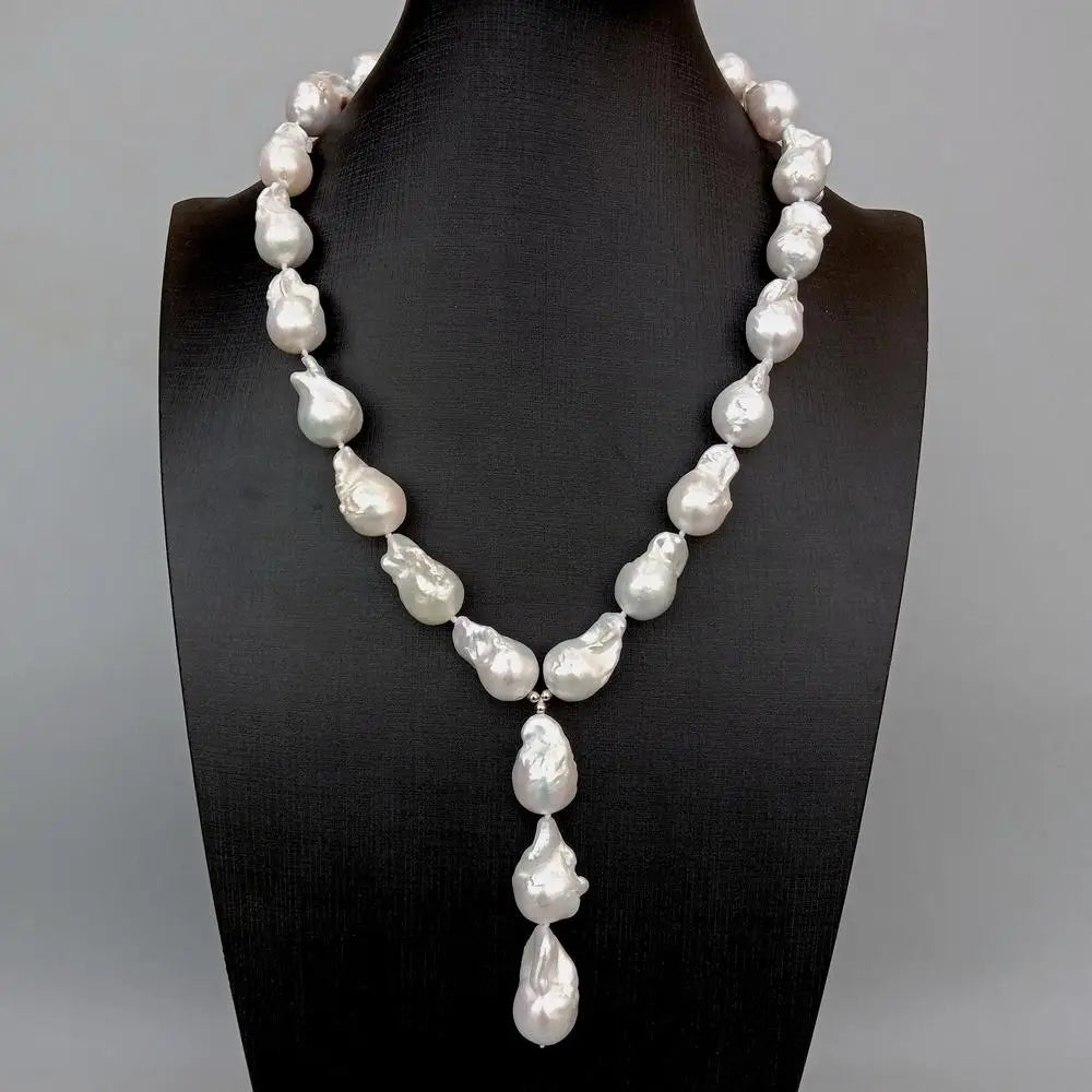 Y·YING Natural Cultured White Keshi Pearls Baroque Rosary Necklace Pendant Bride Jewelry 19“