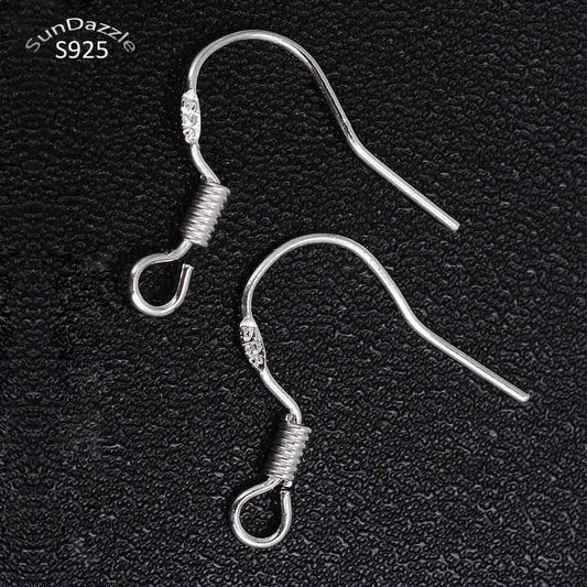 10pcs Solid 925 sterling Silver Ear Hooks Wire Spring Earring Clasps For Making Earrings Jewelry Findings Accessories