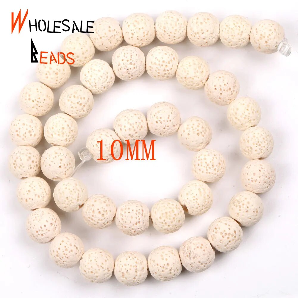 6/8/10/12mm Natural White Volcanic Rock Lava Stone Round Beads for Jewelry Making DIY Needlework Bracelets Accessories 15" strand