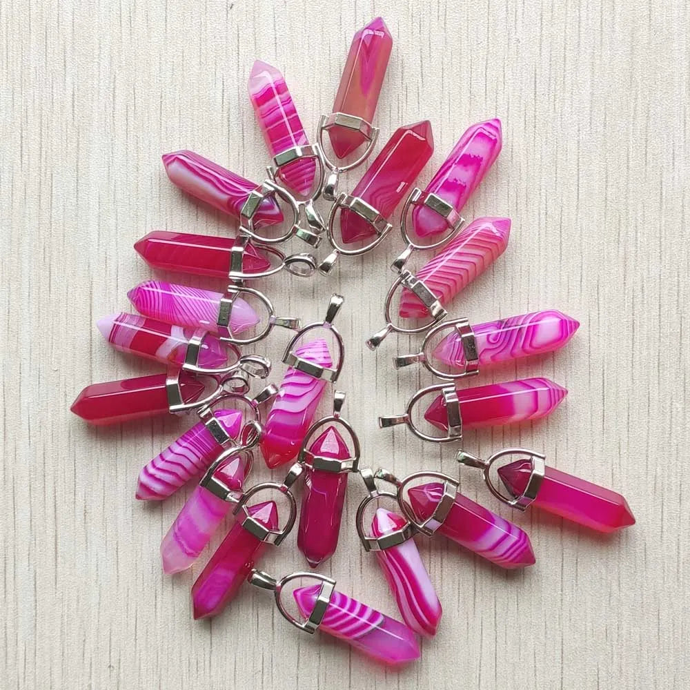 24pcs/lot beautiful stripe rose red onyx agate pillar point pendants for jewelry making Wholesale