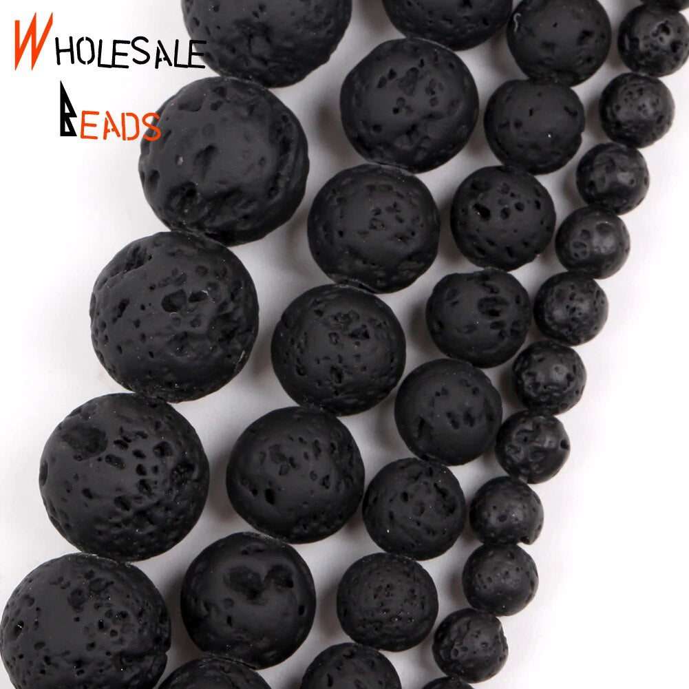 4-10mm Natural Stone Black Volcanic Rock Lava Round Spacer Loose Beads For DIY Jewelry Making Necklace Bracelet Accessories 15'' strand