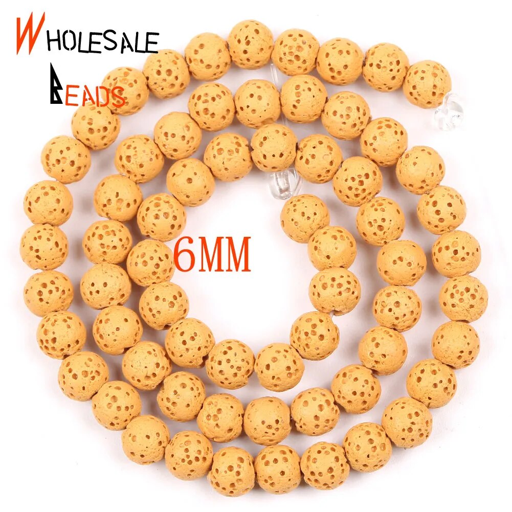 6/8/10/12mm Natural Yellow Volcanic Rock Lava Stone Round Beads for Jewelry Making DIY Bracelets Accessories 15" strand