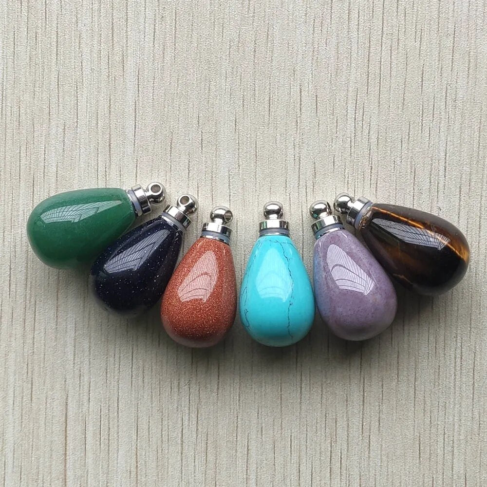 6pcs/lot Natural Stone Mix Perfume bottle drop shape Pendants for Necklace jewelry making