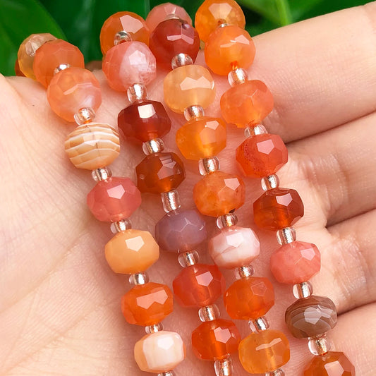 8x6mm Faceted Carnelian Orange Agates Stone Column Shape Loose Gem Beads  7.5''