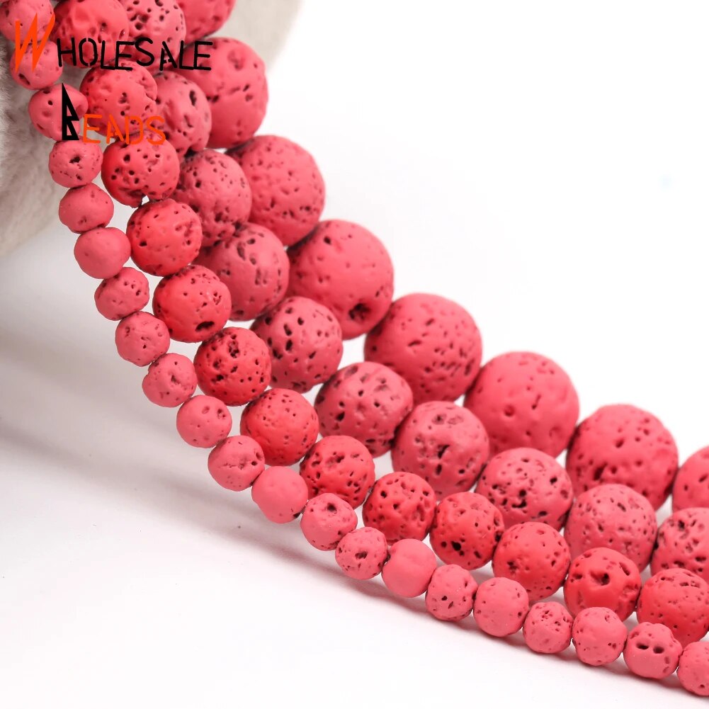 4-10mm Natural Stone Rose Red Volcanic Rock Lava Round Spacer Loose Beads For DIY Jewelry Making -15"strand