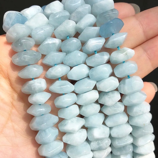 Blue Aquamarine Stone Beads Natural Special Cut Genuine Loose Beads 7.5'' strand