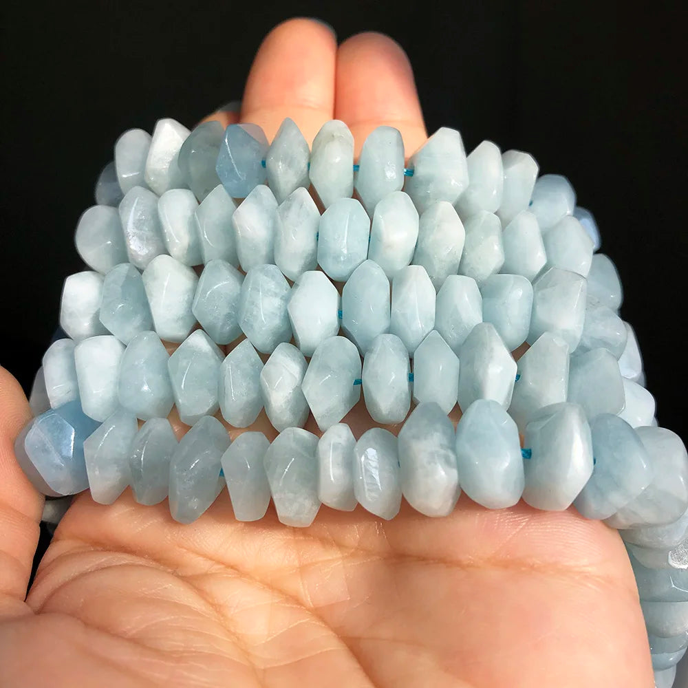 Blue Aquamarine Stone Beads Natural Special Cut Genuine Loose Beads 7.5'' strand