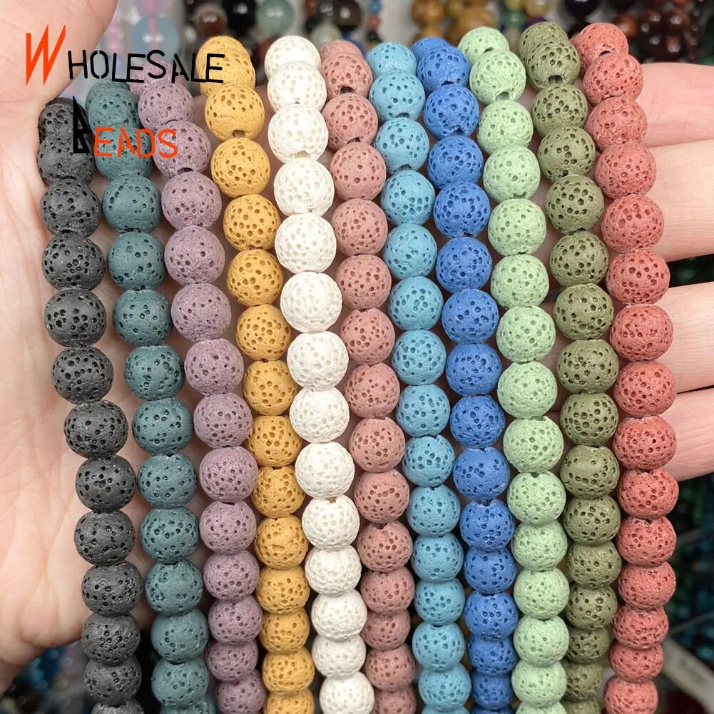 Natural Stone Colorful Volcanic Rock Lava Round Beads For Jewelry Making Handmade Bracelets Accessories Wholesale 15" strand