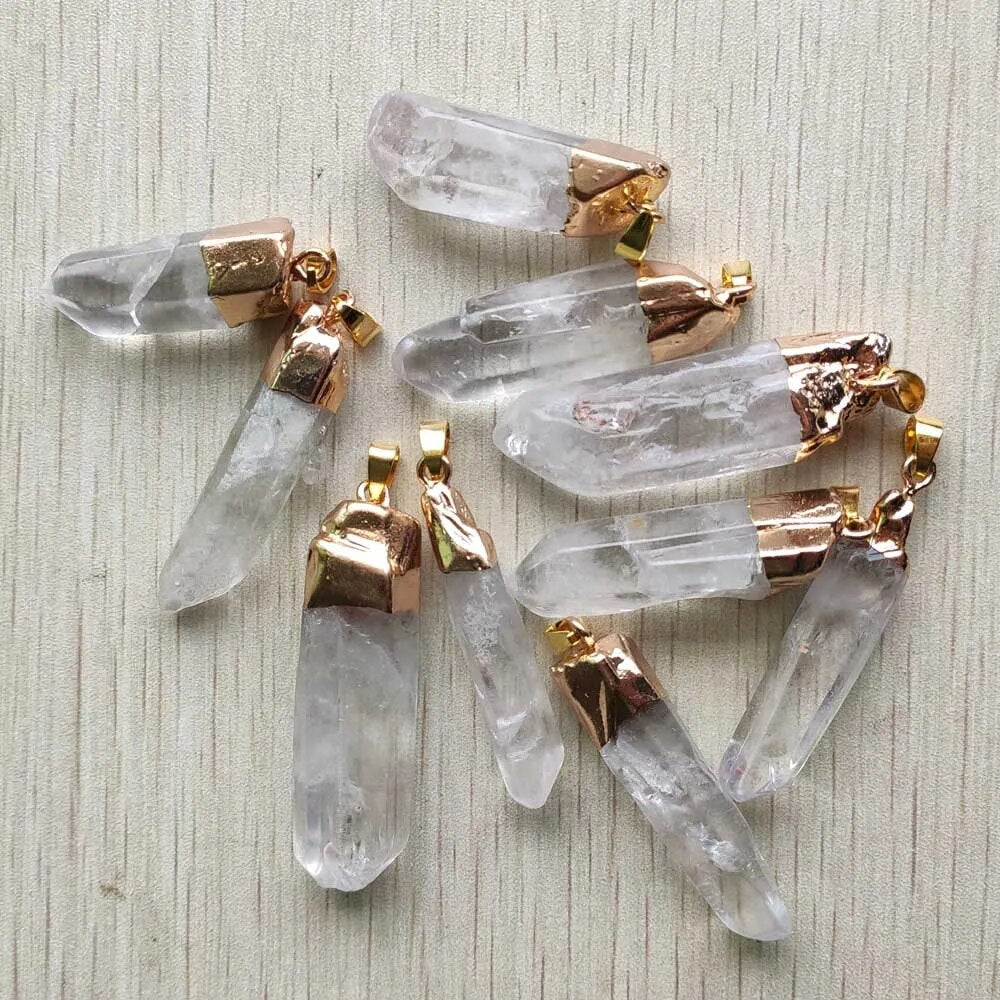 10pcs/lot natural rock quartz crystal Irregular pillar charms Pendants for men and women jewelry marking