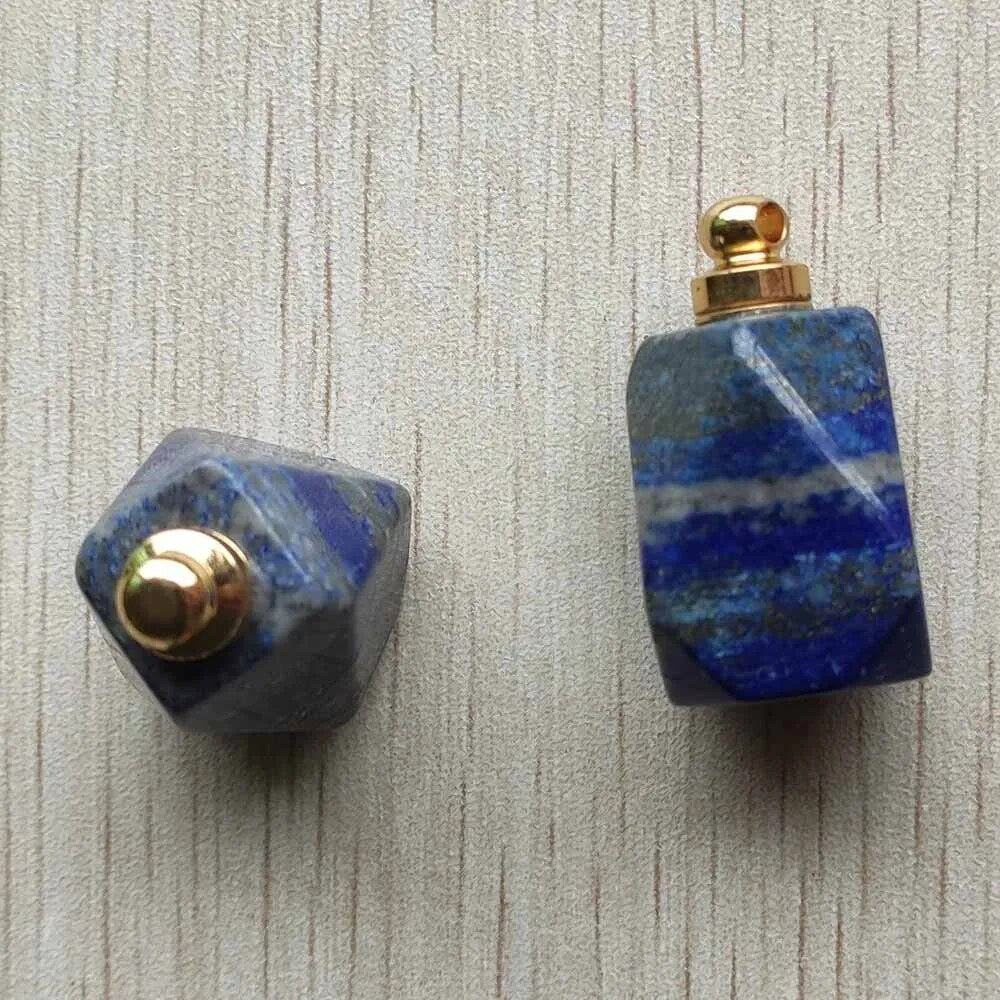 2pcs/lot Natural Lapis Lazuli perfume bottle polygon pendants for diy Necklace Jewelry Making Wholesale