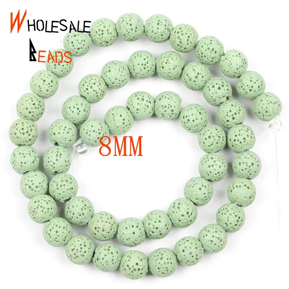 6/8/10/12mm Natural Green Volcanic Rock Lava Stone Round Beads for Jewelry Making DIY Needlework Bracelets Accessories Wholesale