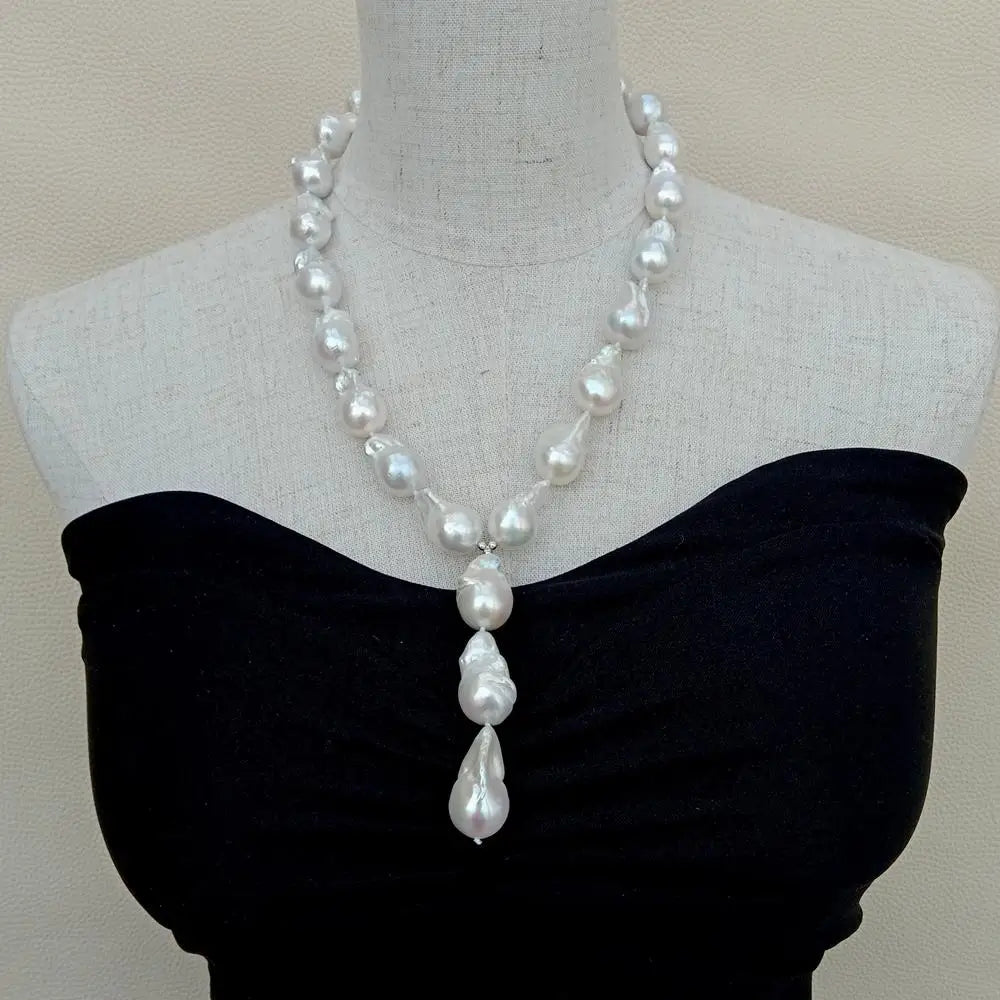 Y·YING Natural Cultured White Keshi Pearls Baroque Rosary Necklace Pendant Bride Jewelry 19“