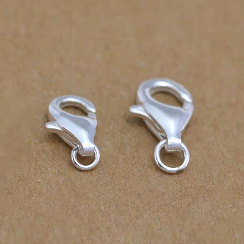 Solid 925 Sterling Silver Lobster Spring Clasps with Ring Hook Claw Buckle Connector Jewelry Making Findings