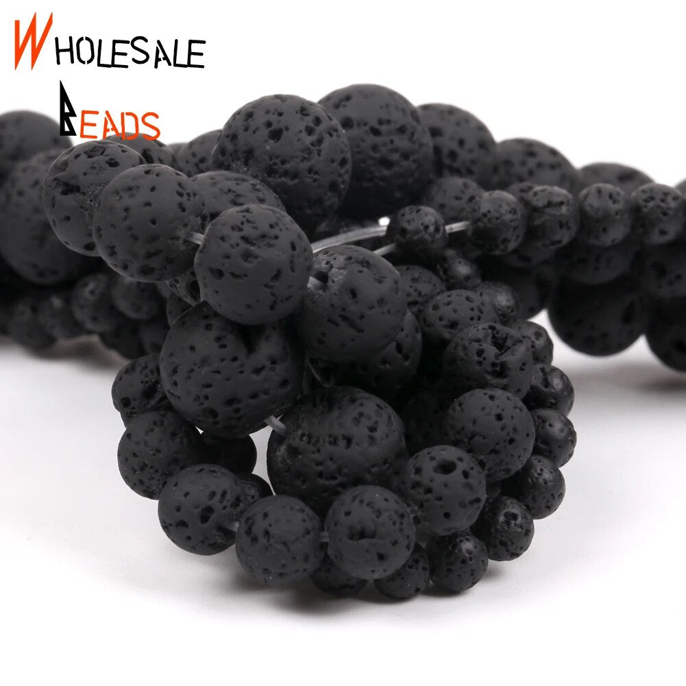 4-10mm Natural Stone Black Volcanic Rock Lava Round Spacer Loose Beads For DIY Jewelry Making Necklace Bracelet Accessories 15'' strand