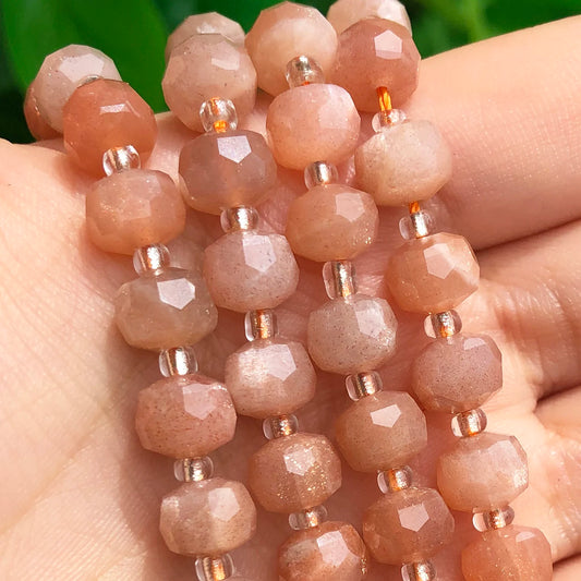 8*6mm Faceted Sunstone Gem Beads Column Shape Natural Loose Beads 7.5''Inches