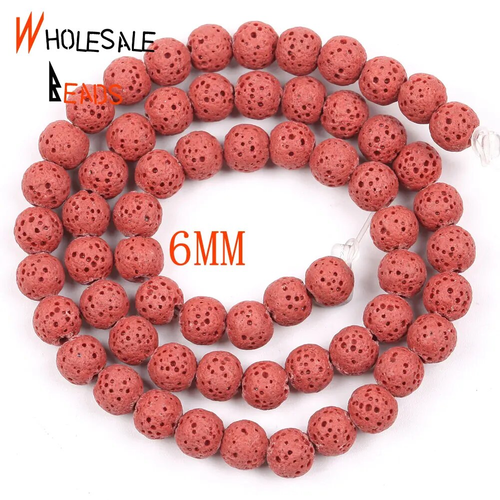 6/8/10/12mm Natural Red Volcanic Rock Lava Stone Round Beads for Jewelry Making DIY Needlework Bracelets 15" strand