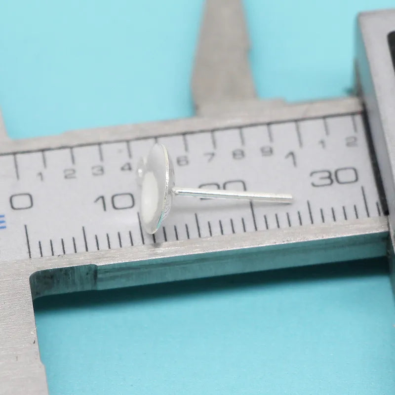 8pcs Solid 925 Sterling Plain Silver Earring Stud Needle Post Bow Head Base Pins With Hoop Settings DIY Jewelry Making