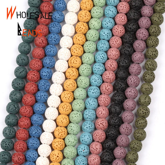 Natural Stone Colorful Volcanic Rock Lava Round Beads For Jewelry Making Handmade Bracelets Accessories Wholesale 15" strand