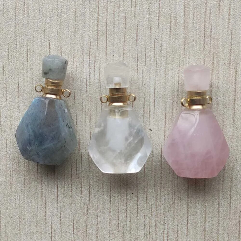 2pcs/lot natural labradorite, rose quartz, crystal stone perfume bottle pendants for DIY Necklace  Jewelry Accessory Making