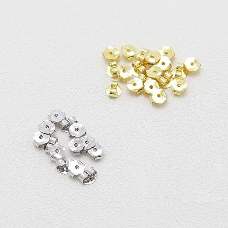 100~200pcs Solid 925 Sterling Silver Earring Stopper Safety Backs 18K Gold Earring Plugs Jewelry Findings