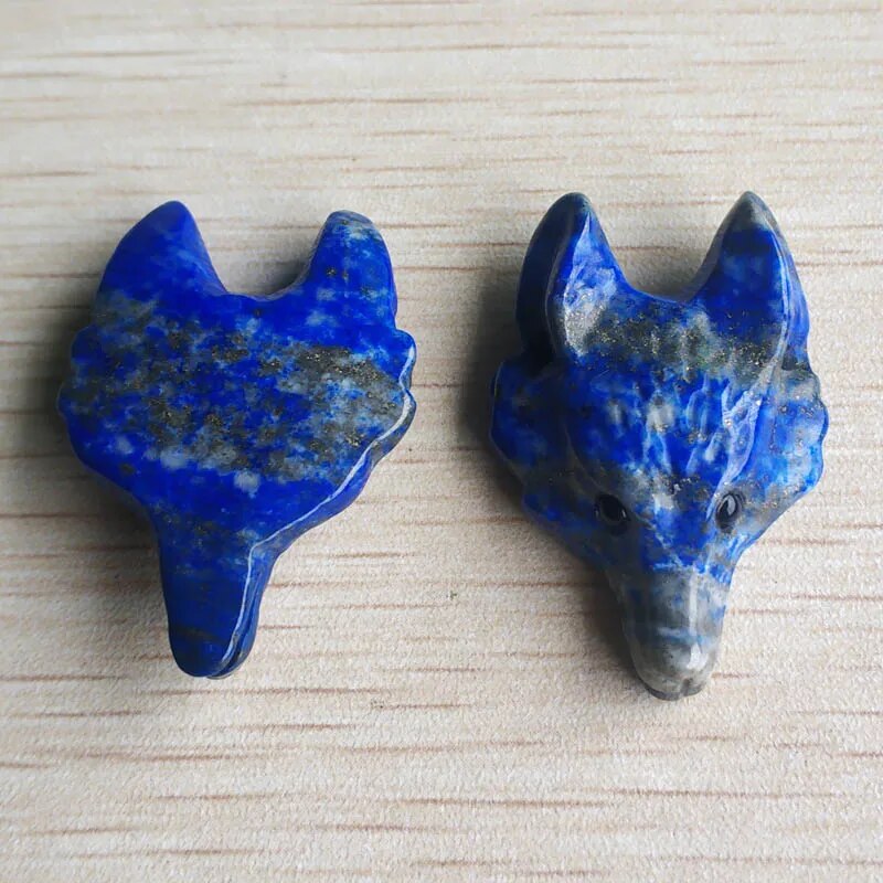 2pcs/lot natural Lapis Lazuli  Carved fox shape Pendants for Necklace jewelry making