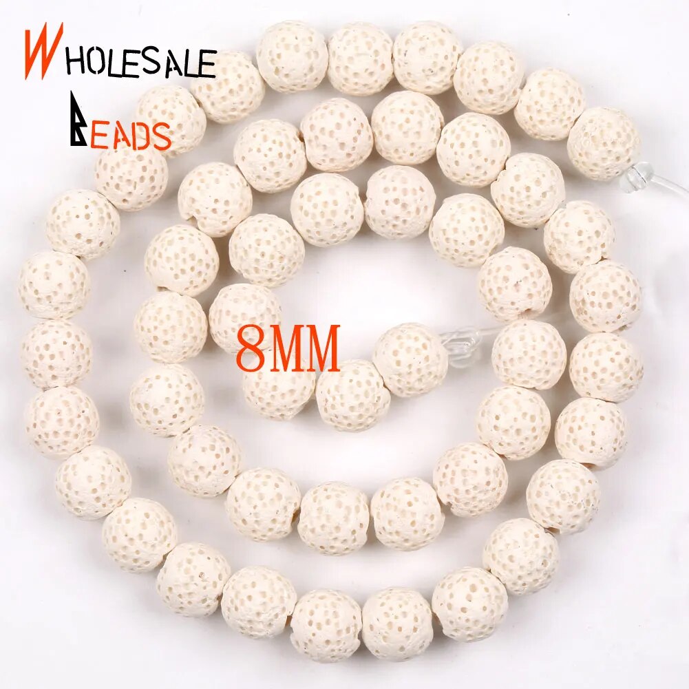 6/8/10/12mm Natural White Volcanic Rock Lava Stone Round Beads for Jewelry Making DIY Needlework Bracelets Accessories 15" strand