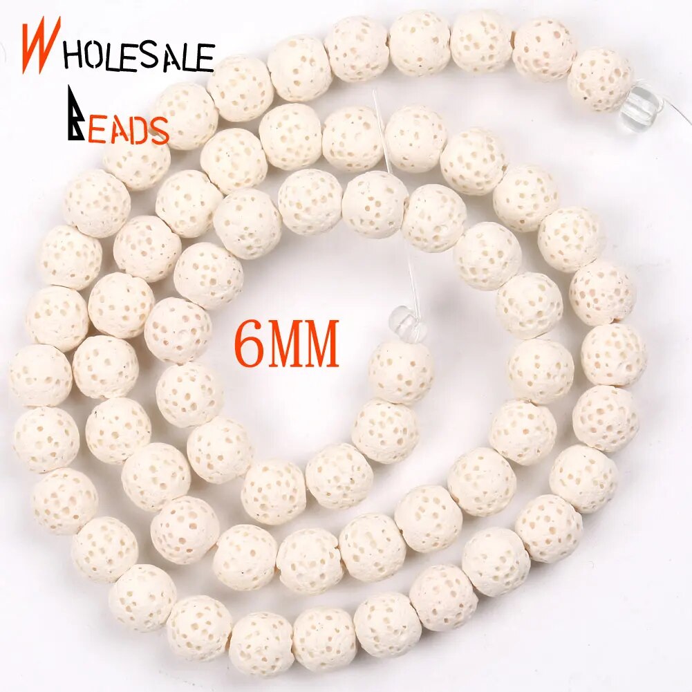 6/8/10/12mm Natural White Volcanic Rock Lava Stone Round Beads for Jewelry Making DIY Needlework Bracelets Accessories 15" strand