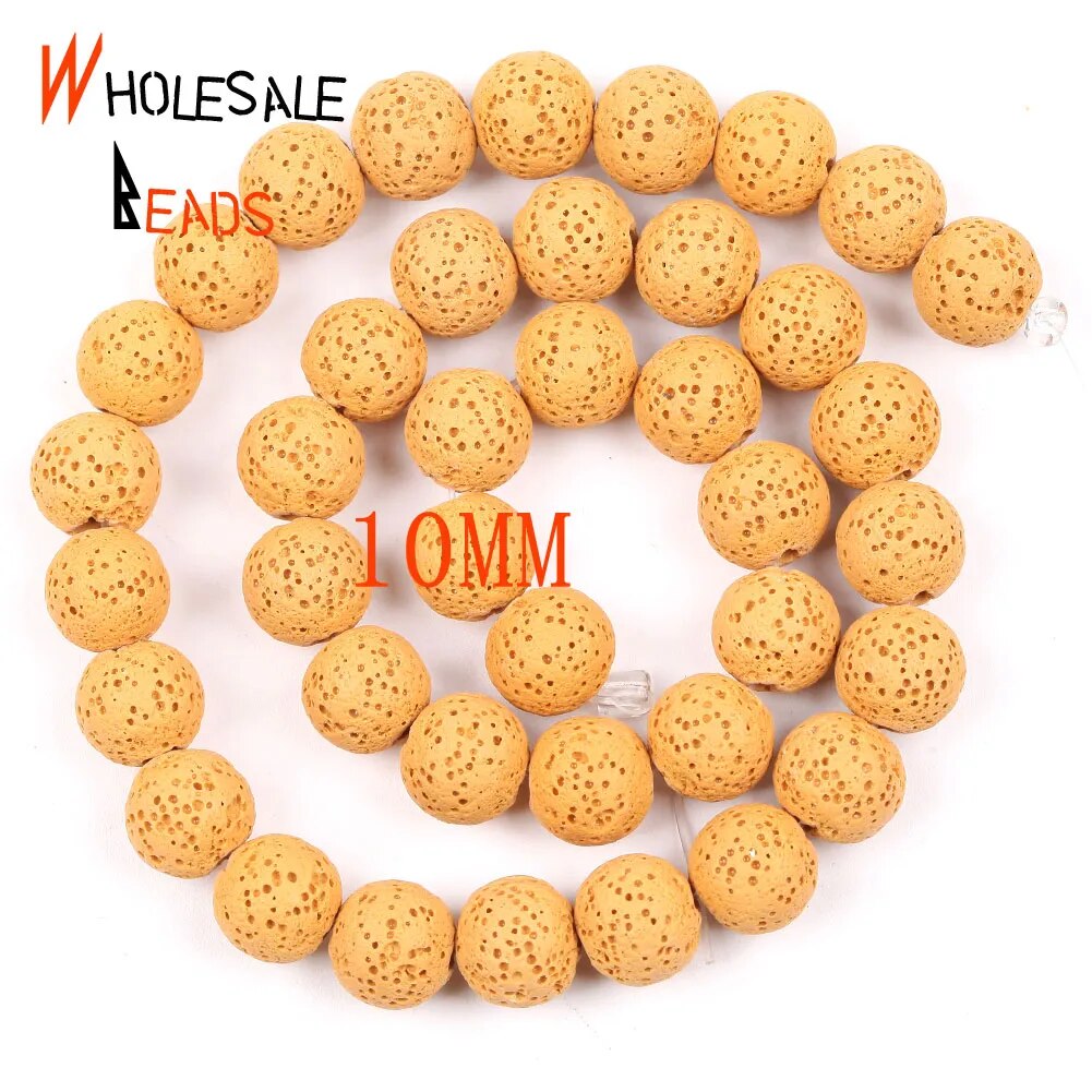 6/8/10/12mm Natural Yellow Volcanic Rock Lava Stone Round Beads for Jewelry Making DIY Bracelets Accessories 15" strand