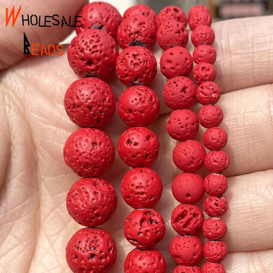 4-10mm Natural Stone Red Volcanic Rock Lava Round Spacer Loose Beads For DIY Jewelry Making Necklace Bracelet Accessories 15'' strand