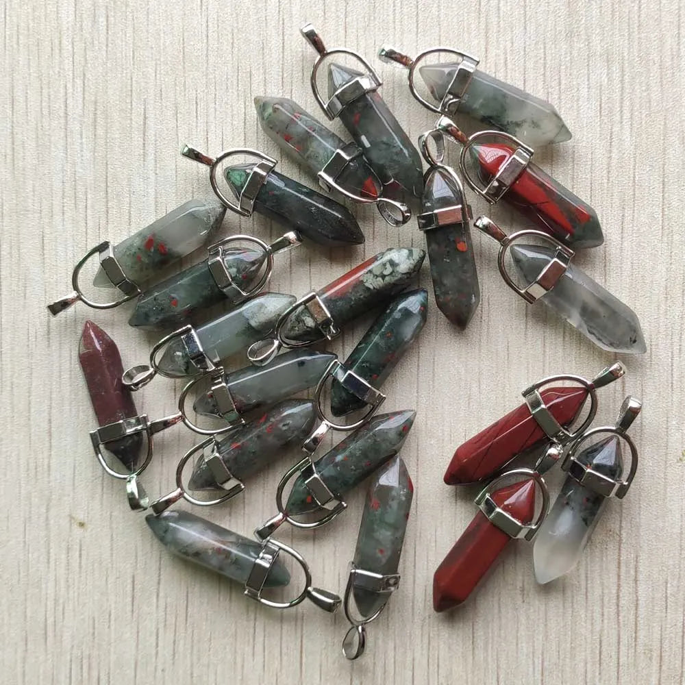 24pcs/lot Natural Bloodstone pillar point Chakra charms pendant for jewelry making