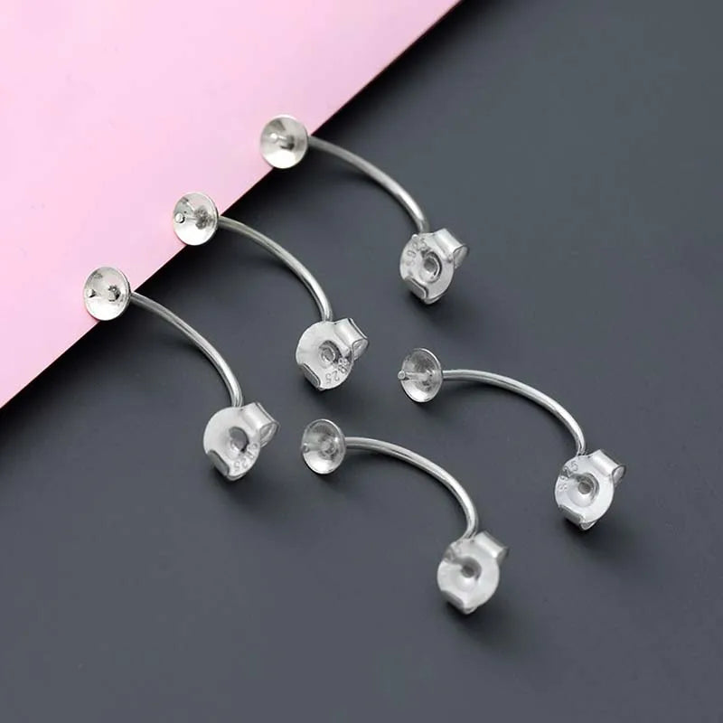 Solid 925 Sterling Silver Earring Stud Needle Post Flat Base Pins Double Side Posts Settings DIY Jewelry Making Findings