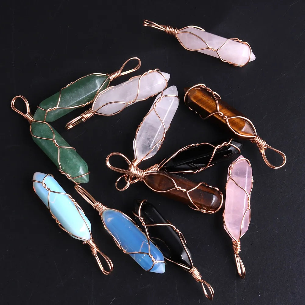 25PCS Natural Clear Crystal Necklace Pendants Wire Wrap Hexagonal Pendant For Jewelry Making