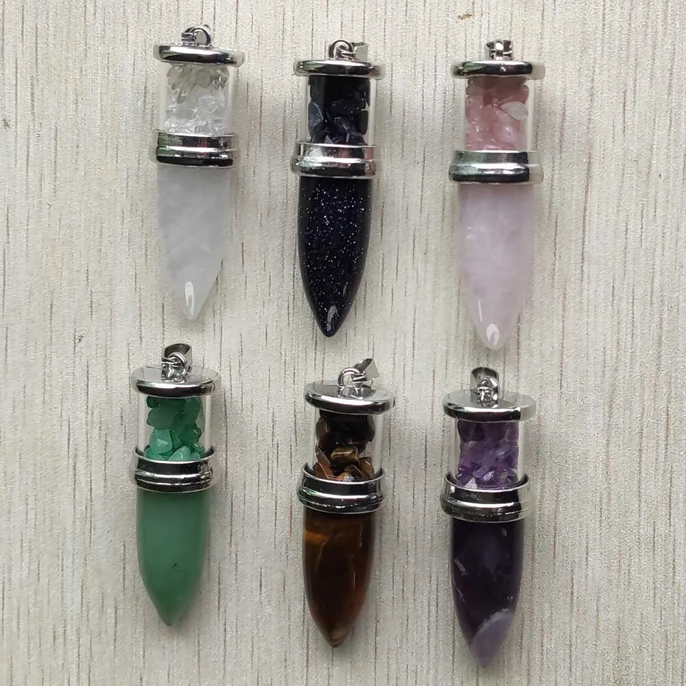 6pcs/lot Mix Natural stone Wishing Bottle Cone Reiki Pendulum Pendants for jewelry making