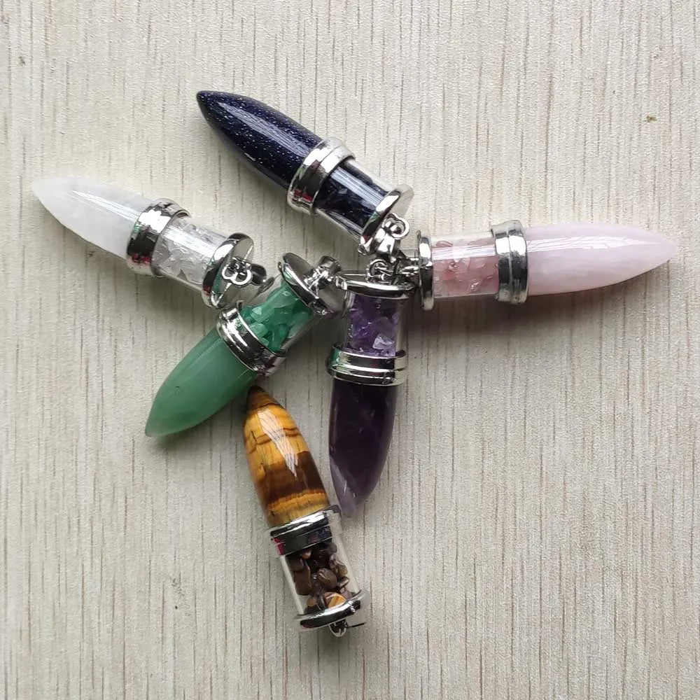 6pcs/lot Mix Natural stone Wishing Bottle Cone Reiki Pendulum Pendants for jewelry making