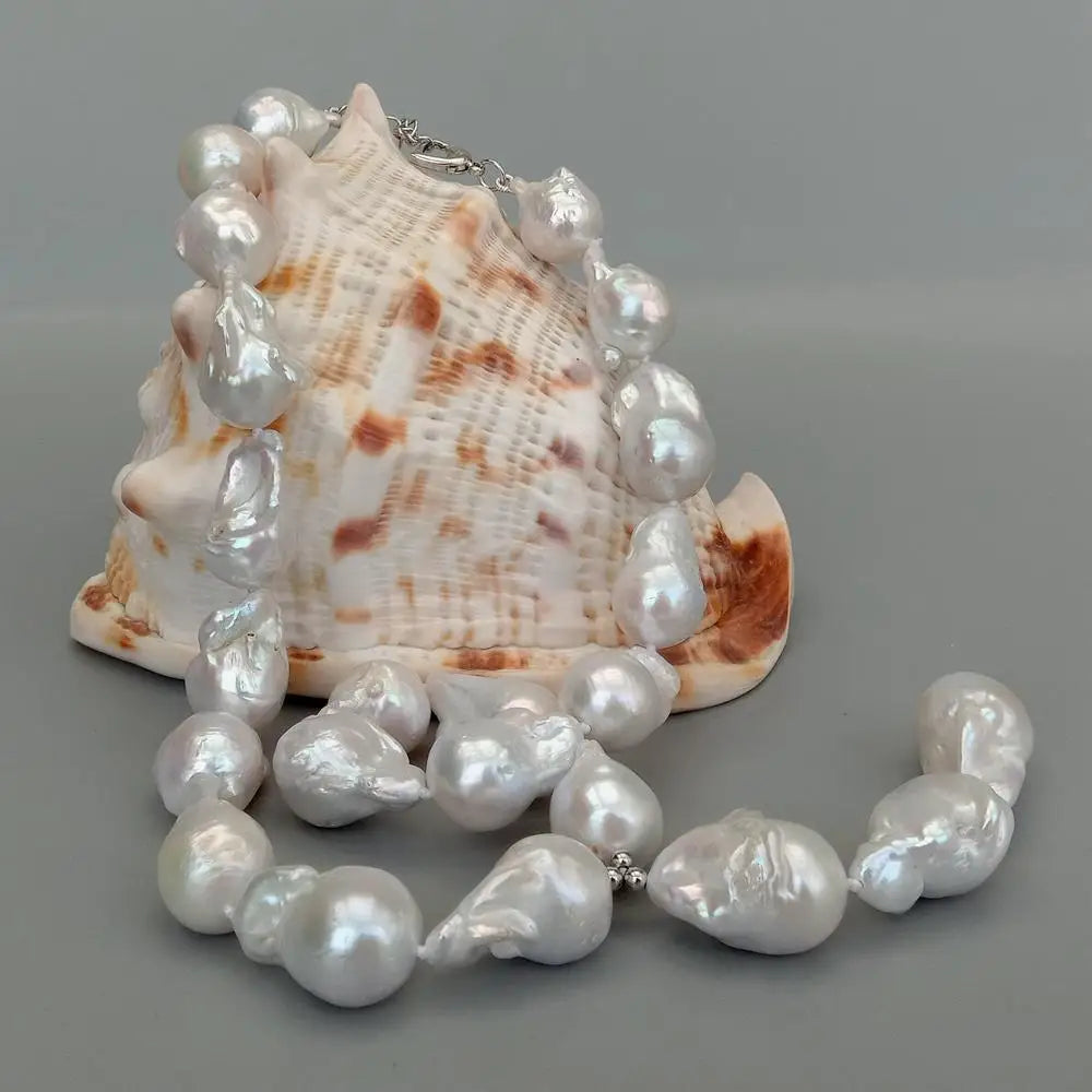 Y·YING Natural Cultured White Keshi Pearls Baroque Rosary Necklace Pendant Bride Jewelry 19“