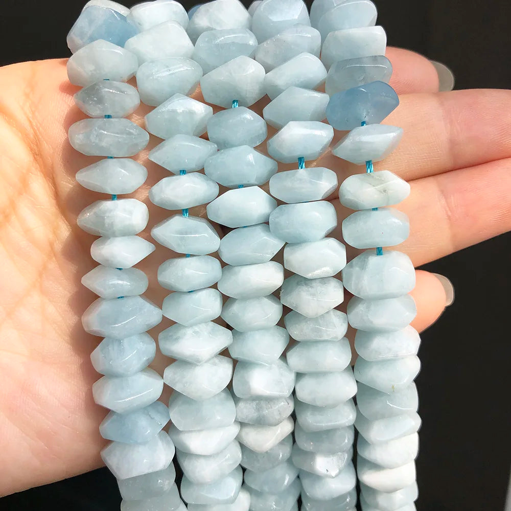 Blue Aquamarine Stone Beads Natural Special Cut Genuine Loose Beads 7.5'' strand