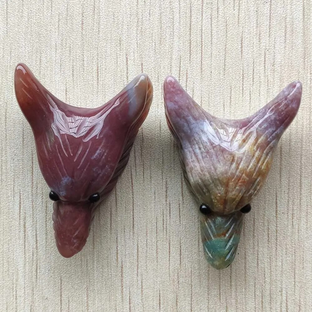 2pcs/lot natural stone Carved big Wolf Head shape Pendants for Necklace jewelry making free shipping