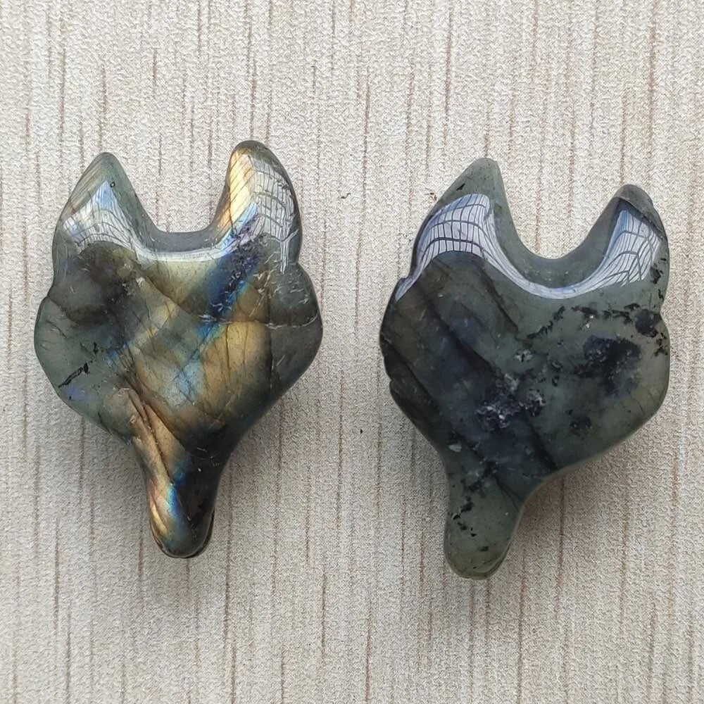 2pcs/lot natural labradorite stone carved fox shape Pendants for necklace jewelry makinge