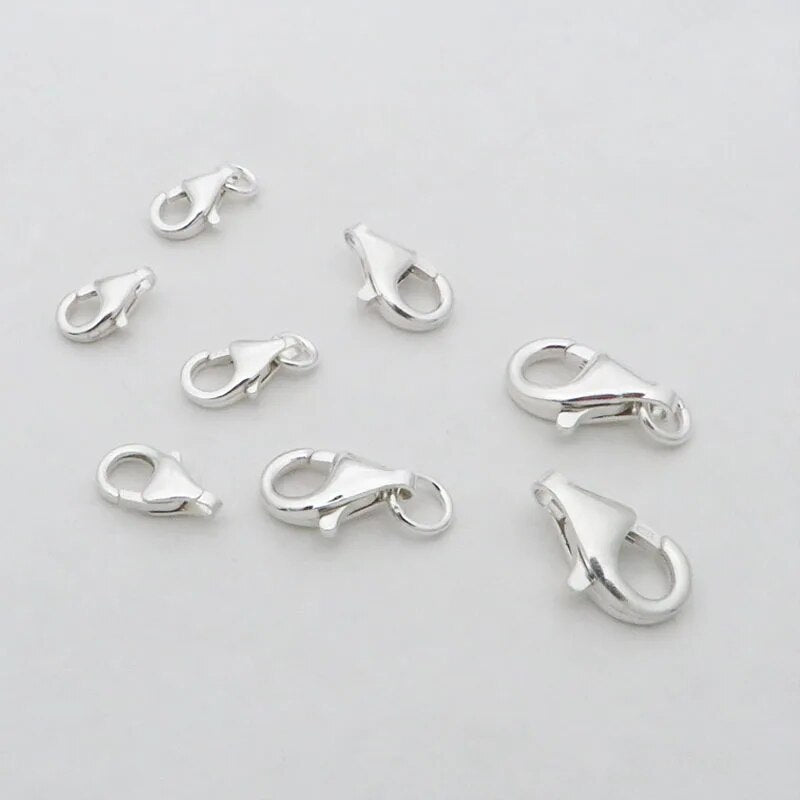 Solid 925 Sterling Silver Lobster Spring Clasps with Ring Hook Claw Buckle Connector Jewelry Making Findings