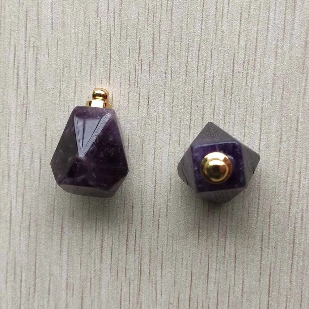 2pcs/lot natural amethysts stone perfume bottle polygon pendants for diy Necklace Jewelry Making Wholesale