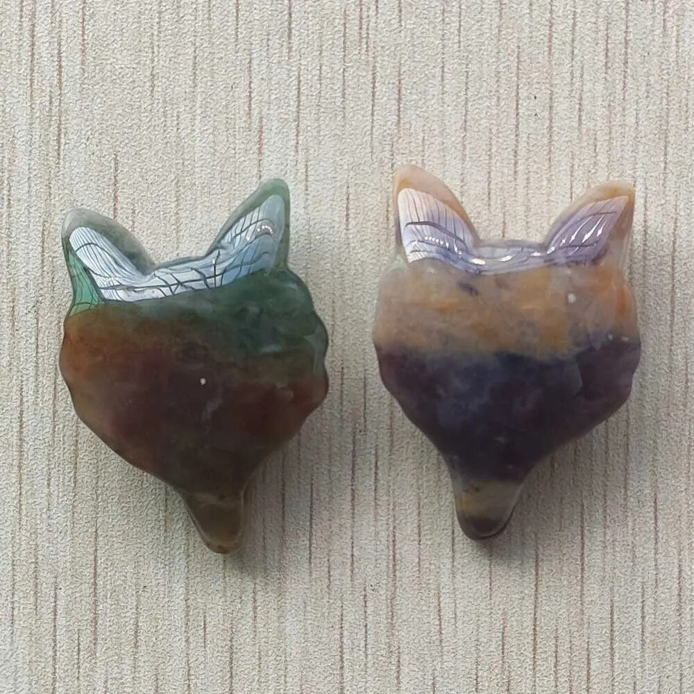 2pcs/lot natural indian agate Carved fox shape Pendants for Necklace jewelry making